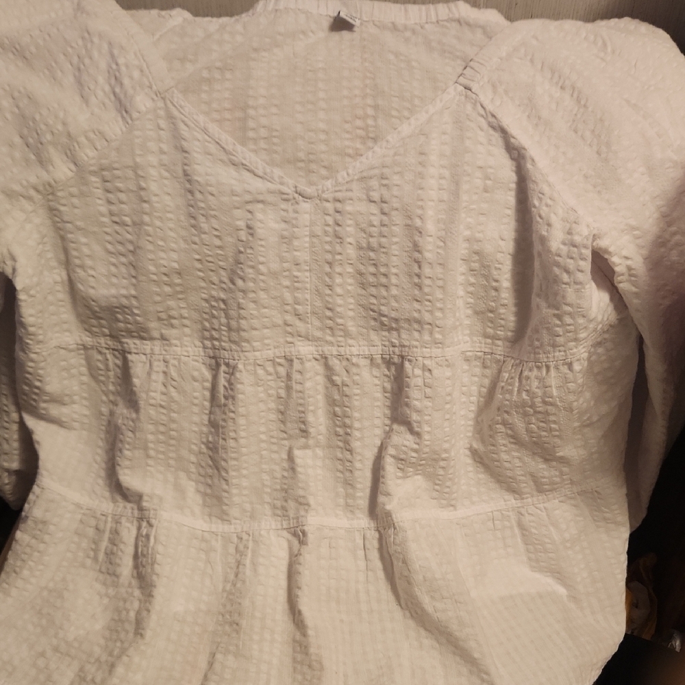 Old Navy White Textured V-Neck Peasant Blouse - 2x